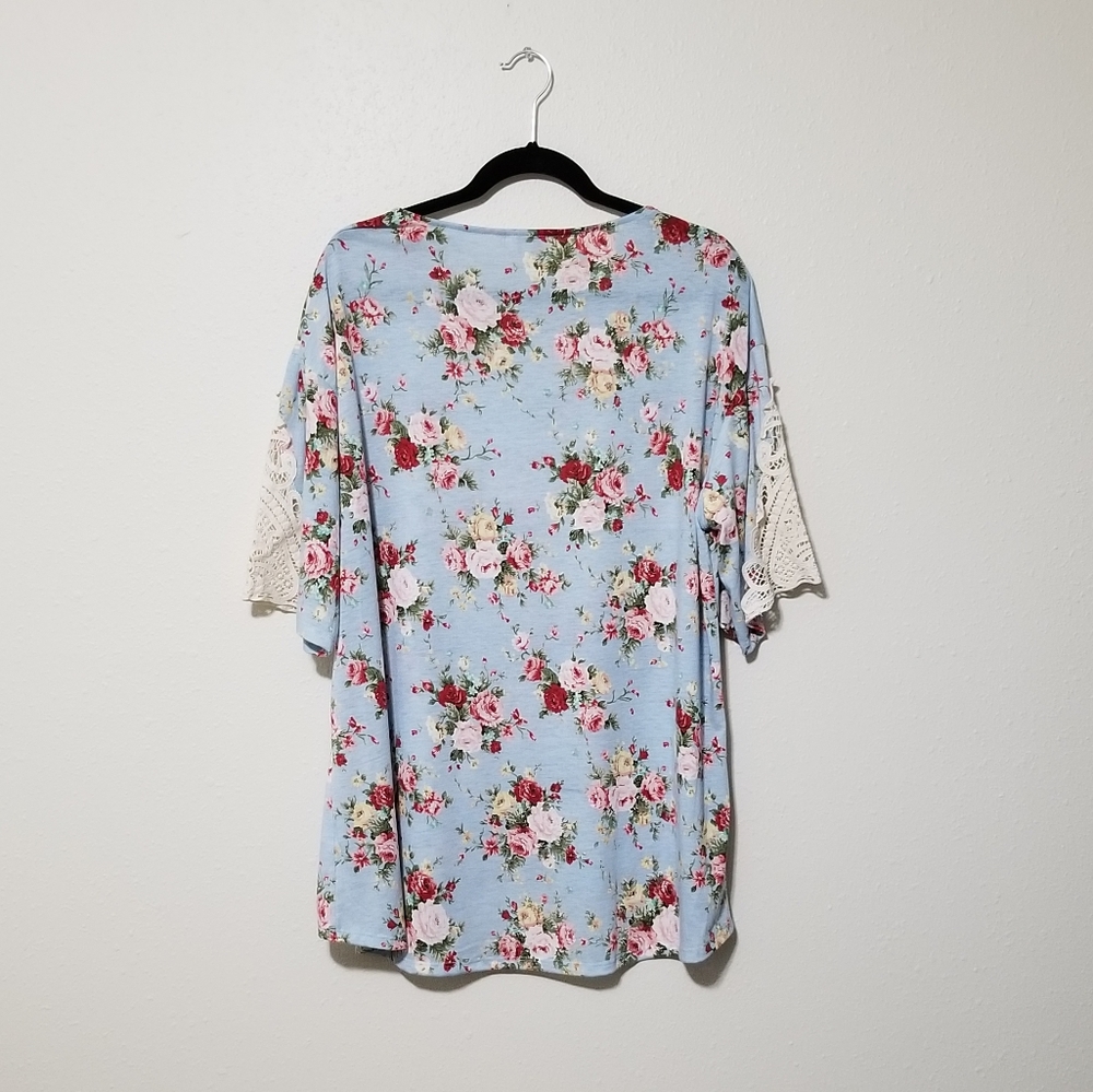 Umgee L Floral Crocheted Lace Tunic Short Dress - Picture 2 of 6